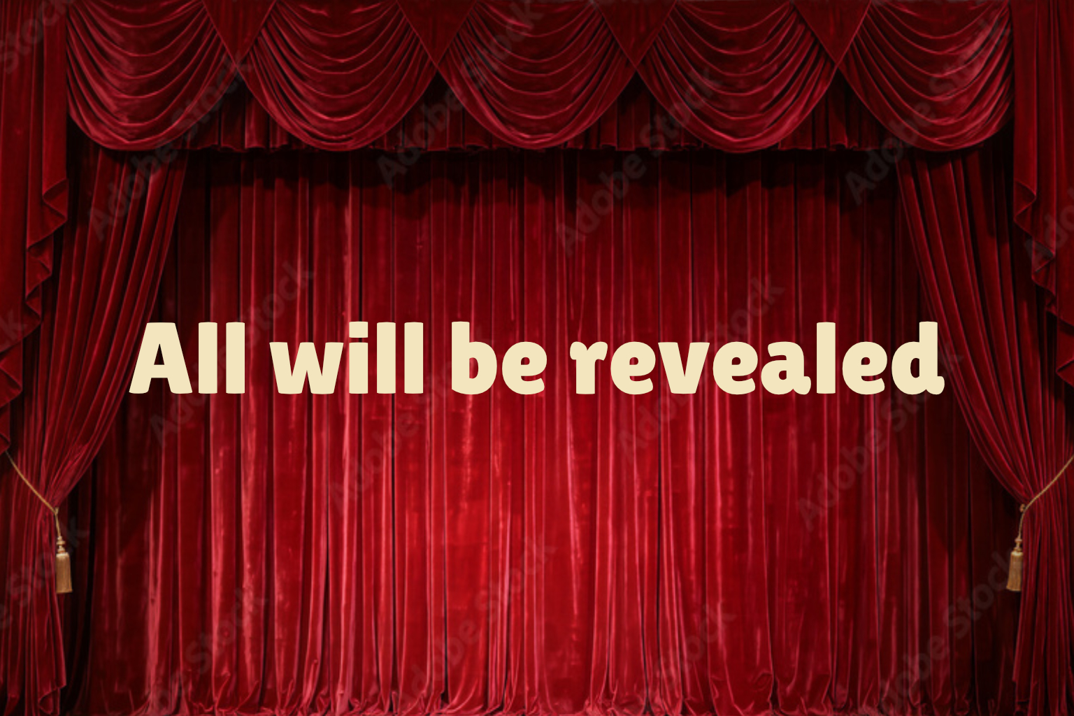 Deep red velvet theatre curtains, closed.